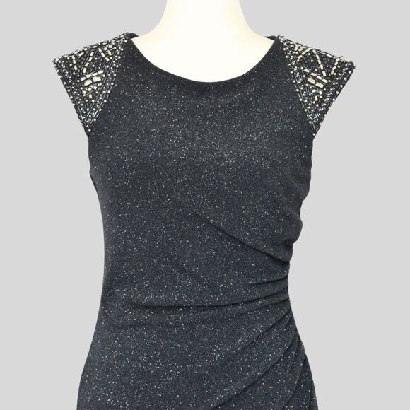 Vince Camuto Beaded Ruched Metallic Bodycon Dress Gray Size 8 - Picture 4 of 8